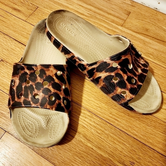 Crocs Classic Animal Slide Remix Women's Size 10 Leopard Cheetah Print Sandals - Picture 2 of 12